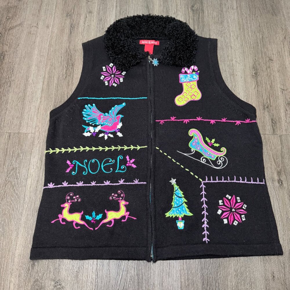 Vintage Merry & Bright Christmas Holiday Sweater Vest